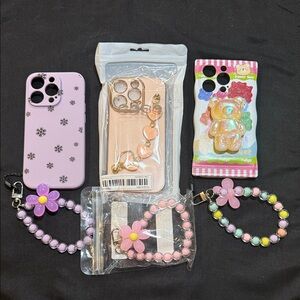 Purple Floral Phone Case with Beaded Charm